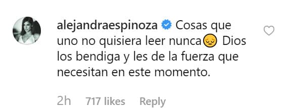 Alejandra Espinoza también demostró su tristeza al enterarse de la noticia.