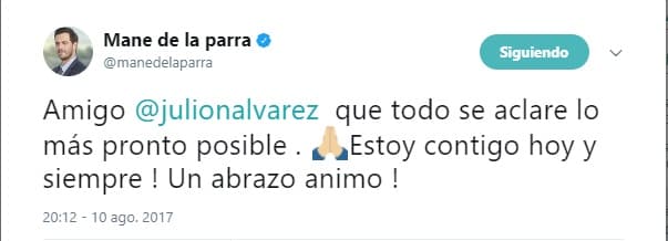 Y Así expresó en su cuenta de Twitter su solidaridad: "Espero que todo se aclare lo más pronto posible".
