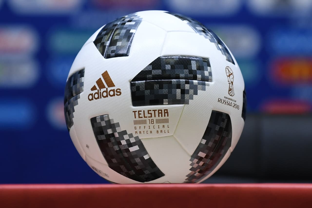 The official Adidas Telstar World Cup football is pictured prior to a press conference in Kaliningrad on June 24, 2018, during the Russia 2018 World Cup football tournament. (Photo by Ozan KOSE / AFP) (Photo credit should read OZAN KOSE/AFP/Getty Images)