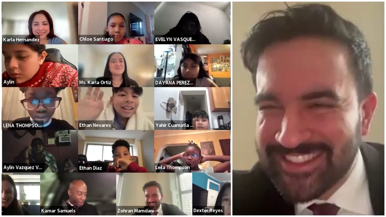 Alcalde Mamdani sorprende a niños hispanos en plena clase virtual tras nevada