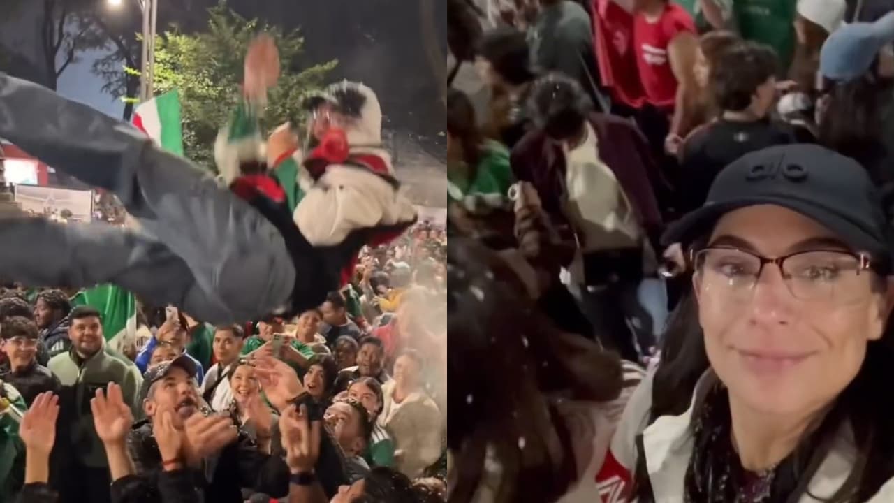 ¡Voló y cayó! Tiran a Ana Brenda Contreras en festejos del Ángel de la Independencia tras triunfo de México