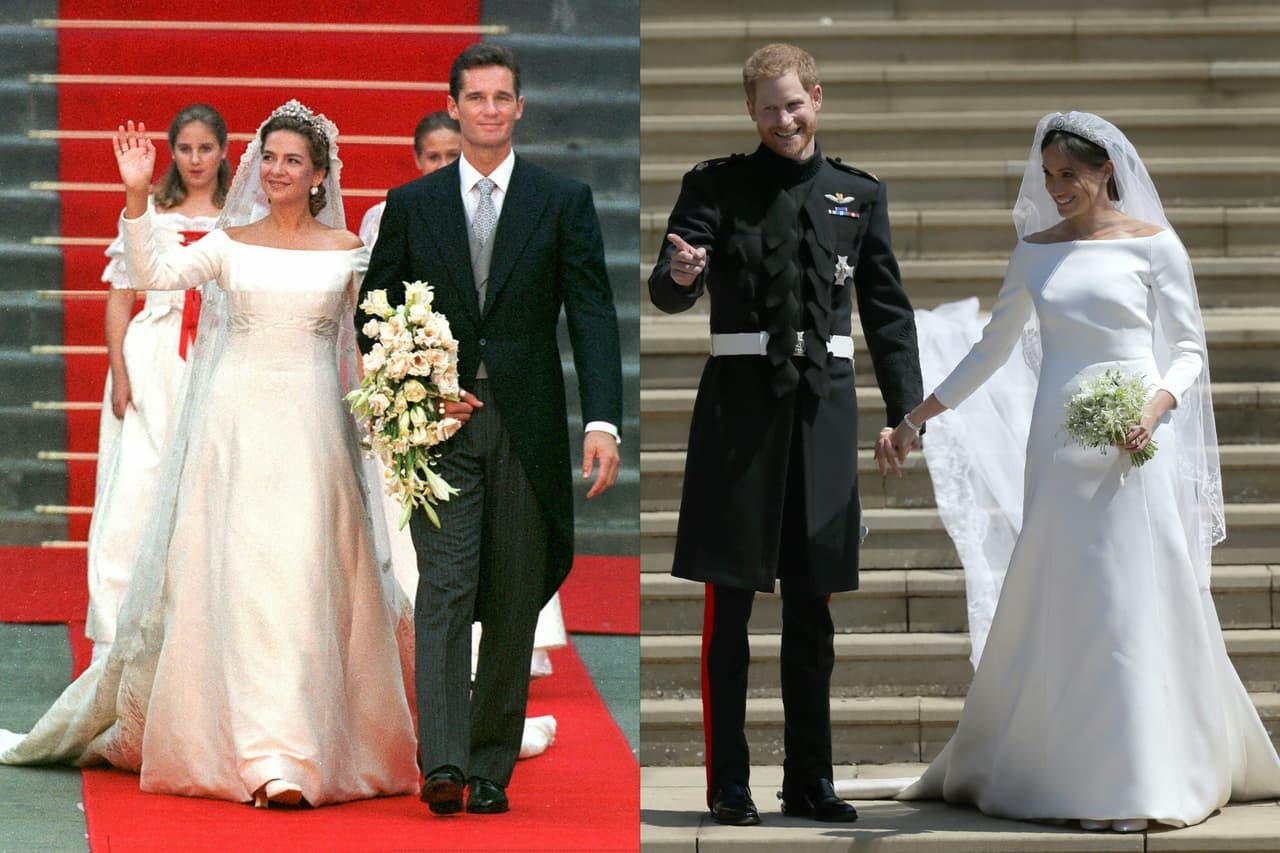 El atuendo que usó Meghan Markle fue comparado por algunos medios españoles como El País, con el diseño que usó en su boda la infanta Cristina el 4 de octubre de 1997, hija de los reyes eméritos de España y hermana del rey Felipe.