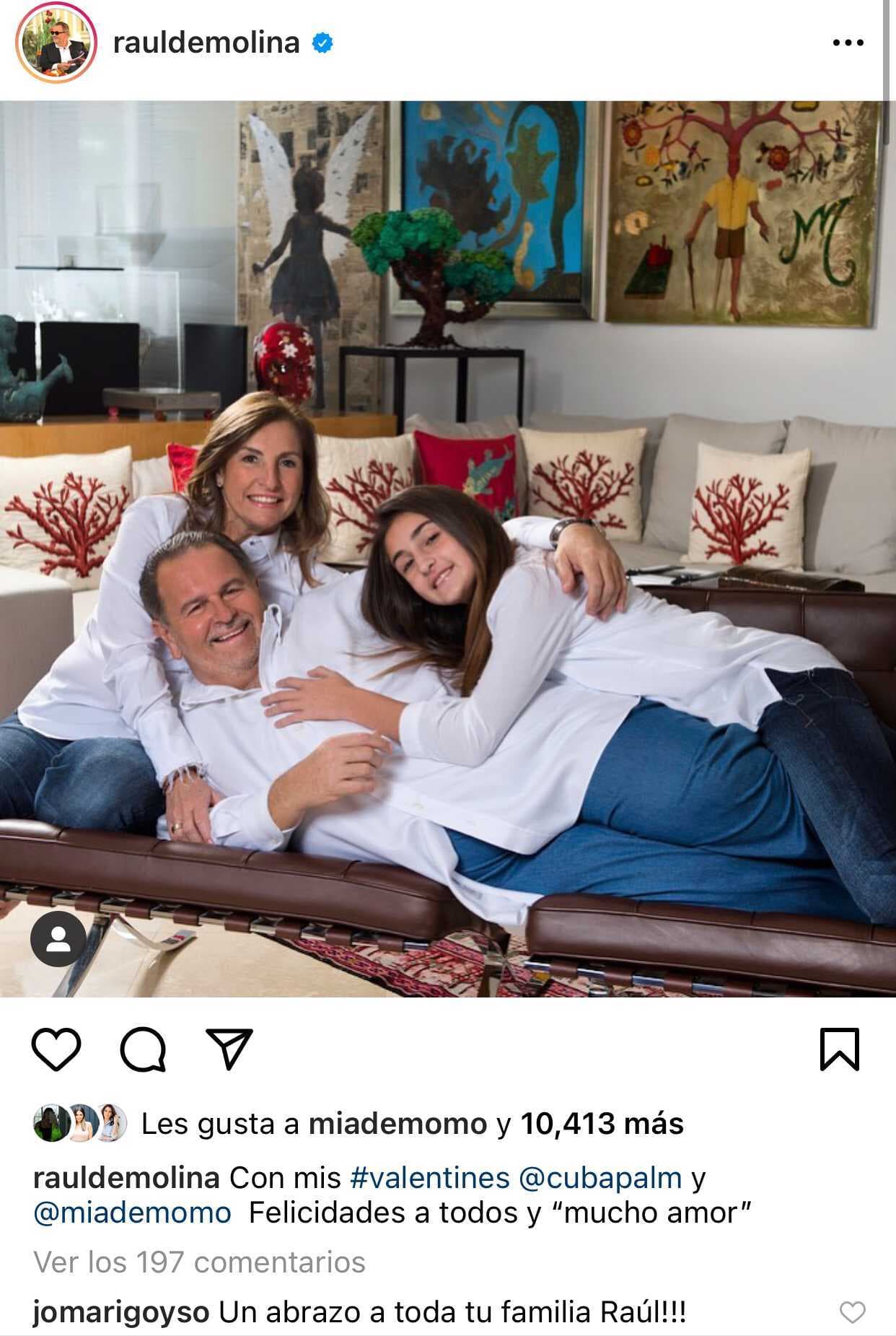 Hubo quienes festejaron el amor familiar, como fue el caso de Raúl de Molina, quien 
<b><a href="https://www.instagram.com/p/CLSFB04lZwN/?igshid=1lih6jd2ekd93" target="_blank">así la paso con su esposa Milly y su hija Mía. </a></b>