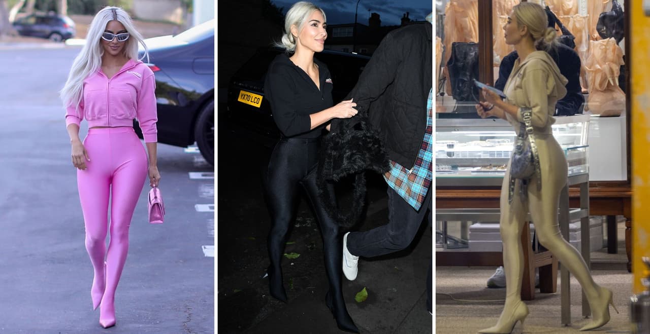 A la estrella de ‘The Kardashians’ le gustaron tanto dos piezas de la colección de Balenciaga, que en los últimos días las ha usado en rosa, crema y negro.