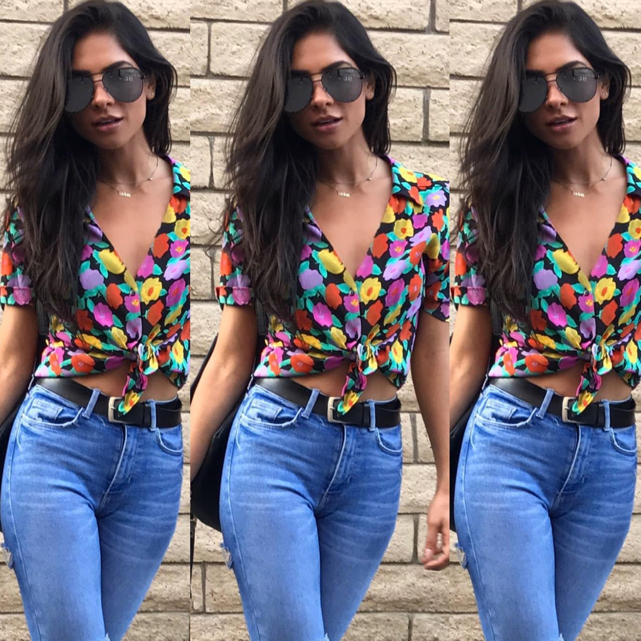 Una blusa floreada, su melena suelta y un poco despeinada.