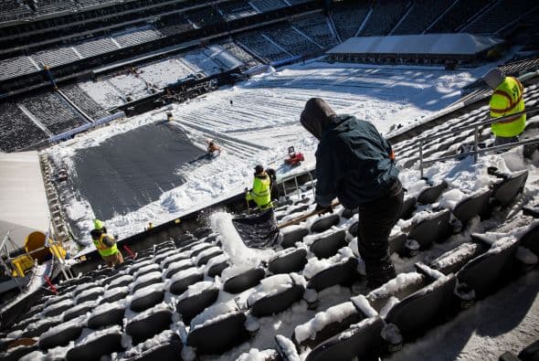 Así lucía cubierto por la nieve el estadio Metlife, el cual será sede del próximo Superbowl.