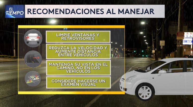 Se recomienda que tengas limpias tus ventanas y retrovisores, además de bajar la velocidad y dejar más distancia entre autos.