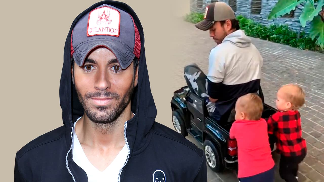 A bordo de una camioneta de juguete, Enrique Iglesias se divierte con sus mellizos