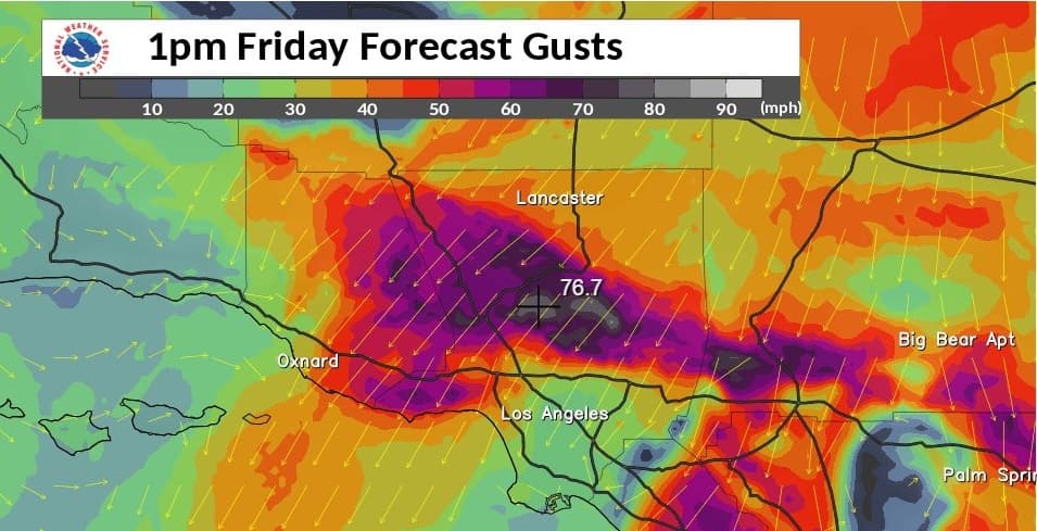 Alerta por fuertes vientos en Los Ángeles durante el viernes y el sábado