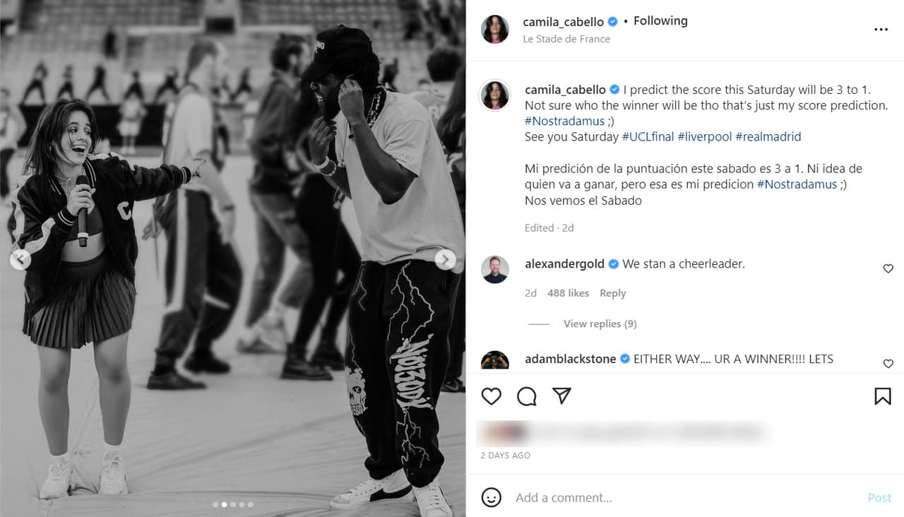 También publicó algunas fotografías de los ensayos de su show para la final de la Champions League.
<br>