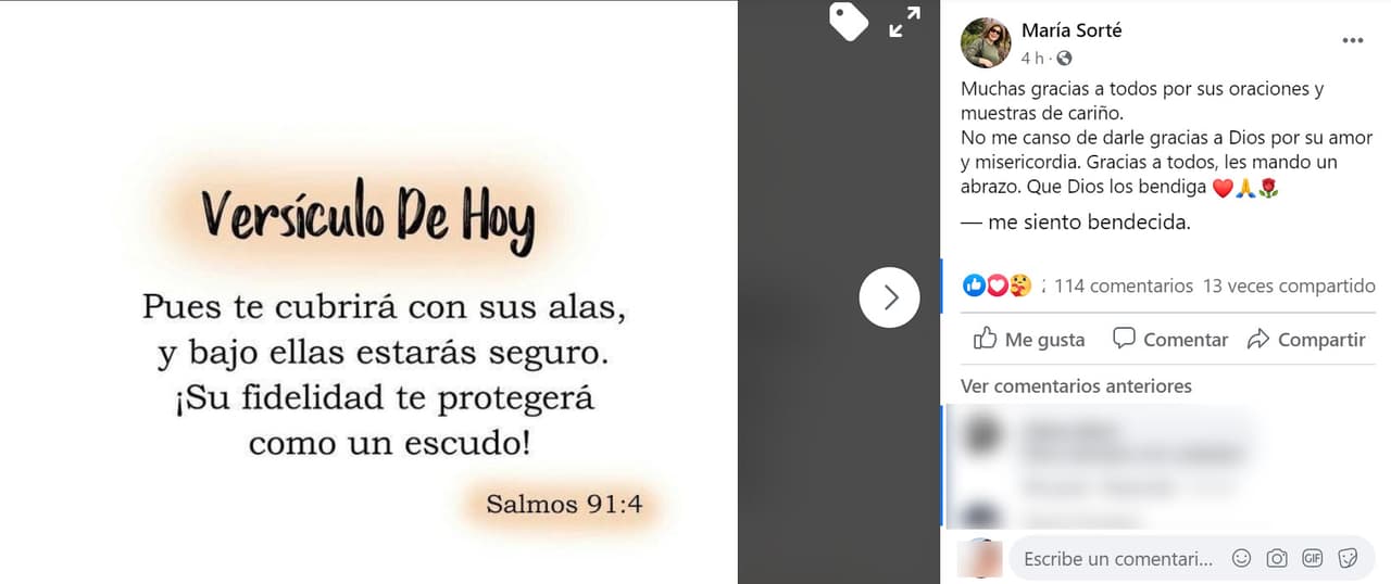 Sus palabras fueron acompañadas con esta imagen que muestra un mensaje bíblico.
<br>