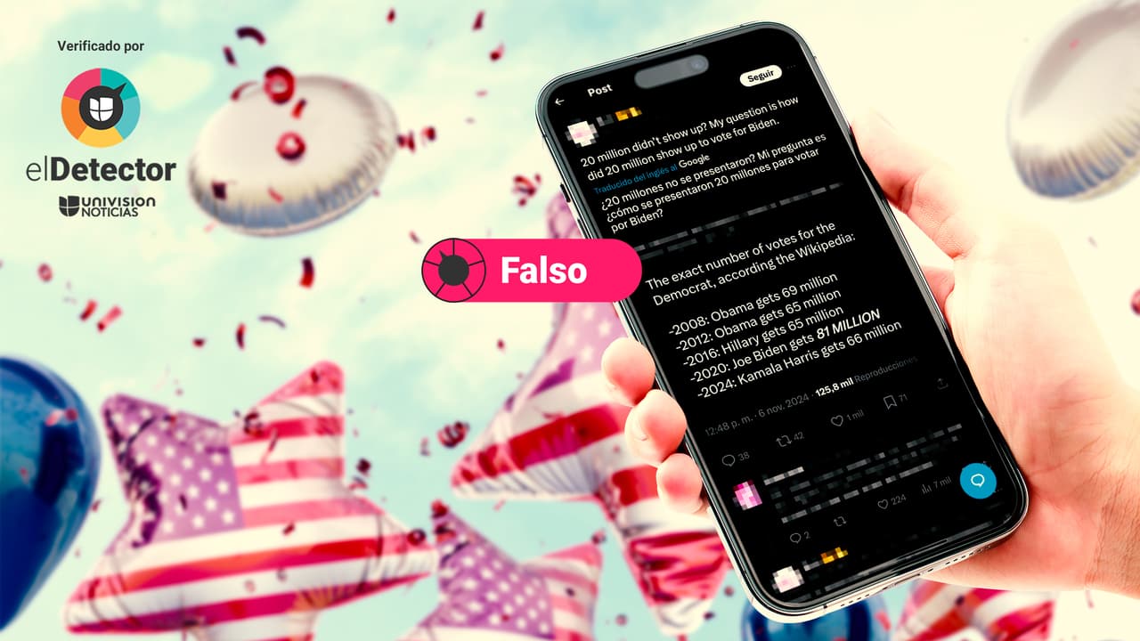 Es falso que una brecha de 20 millones de votos entre Joe Biden y Kamala Harris pruebe que hubo fraude en las elecciones de 2020 o de 2024