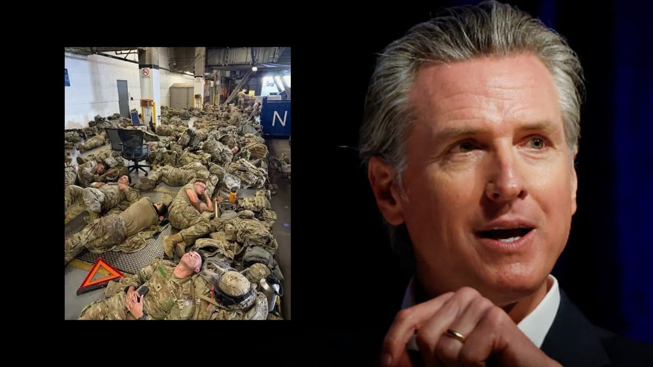Guardia Nacional duerme en el suelo en Los Ángeles, denuncia el gobernador Newsom