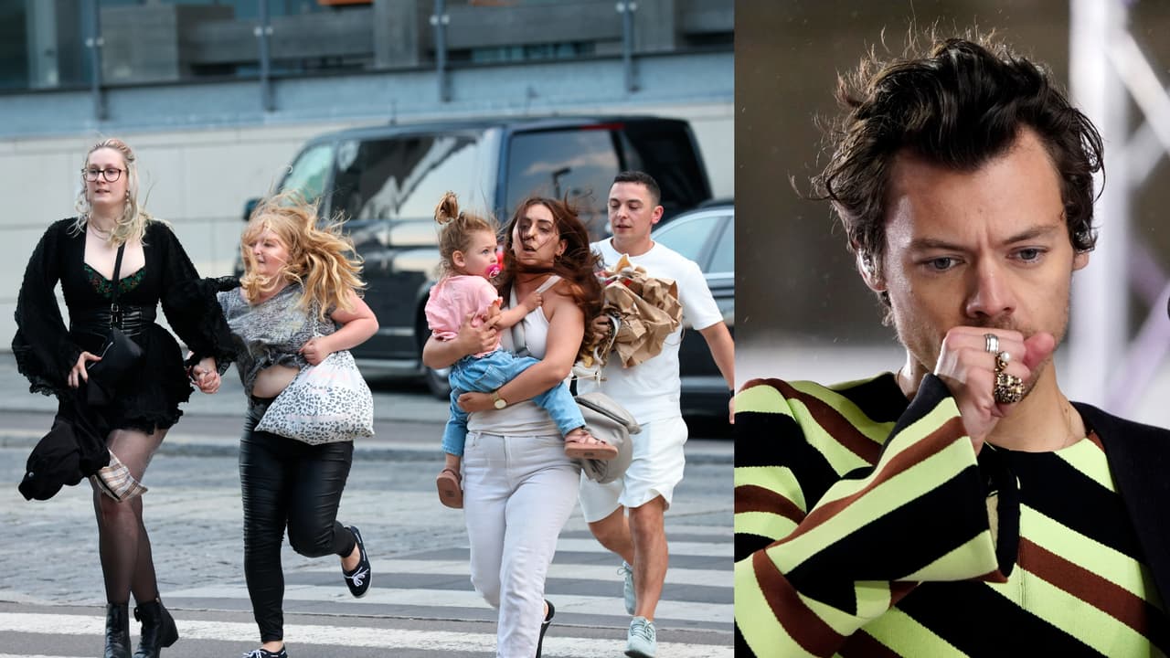 Varias personas huyen del centro comercial Field's después de un tiroteo en Copenhague, Dinamarca, cerca del lugar en que estaba agendado un concierto de Harry Styles.