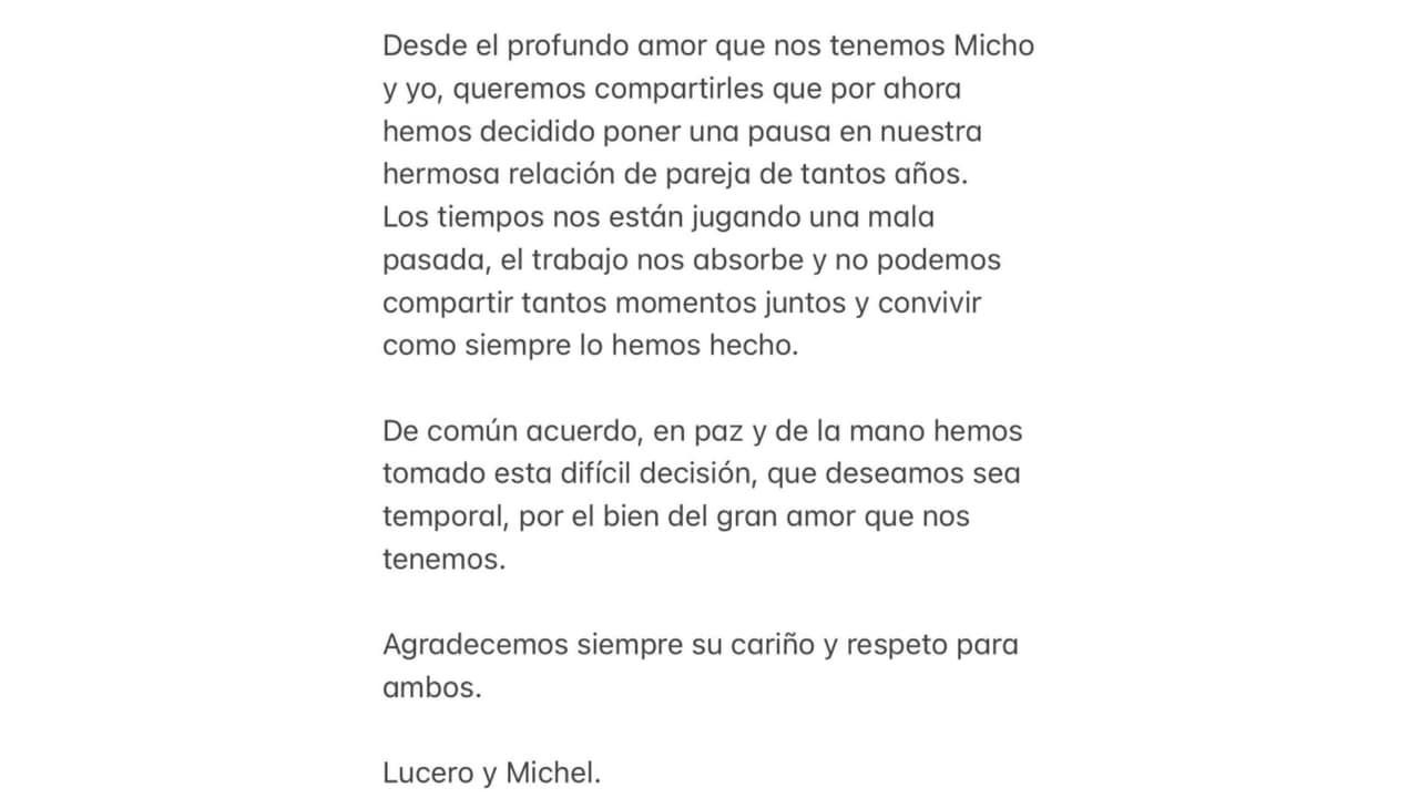 Comunicado de Lucero y Michel Kuri