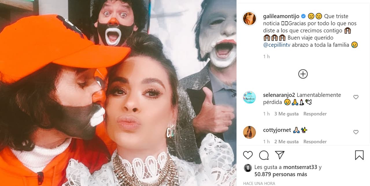 Galilea Montijo también se despidió del legendario payasito: "Qué triste noticia.
<b><a href="https://www.instagram.com/p/CMKmkeNj8dQ/?igshid=2i0w9t69iqfu" target="_blank"> Gracias por todo lo que nos diste </a></b>a los que crecimos contigo. Buen viaje querido 'Cepillín'. Abrazo a toda la familia".