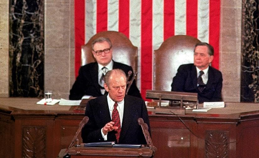 <b>1. "No es bueno"</b>
<br>Aunque los presidentes suelen usar el discurso para transmitir lo positivo de su gestión, en 1975, el presidente Gerald Ford no estaba para fiestas. Llevaba poco tiempo en el cargo tras la dimisión de Richard Nixon cuando reconoció: "El estado de la unión no es bueno".