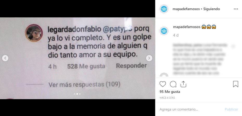 Después de haber publicado su enojo públicamente, el padre de Legarda borró los mensajes de sus redes sociales, pero la cuenta de Instagram Mapa de Famosos logró capturarlos.
