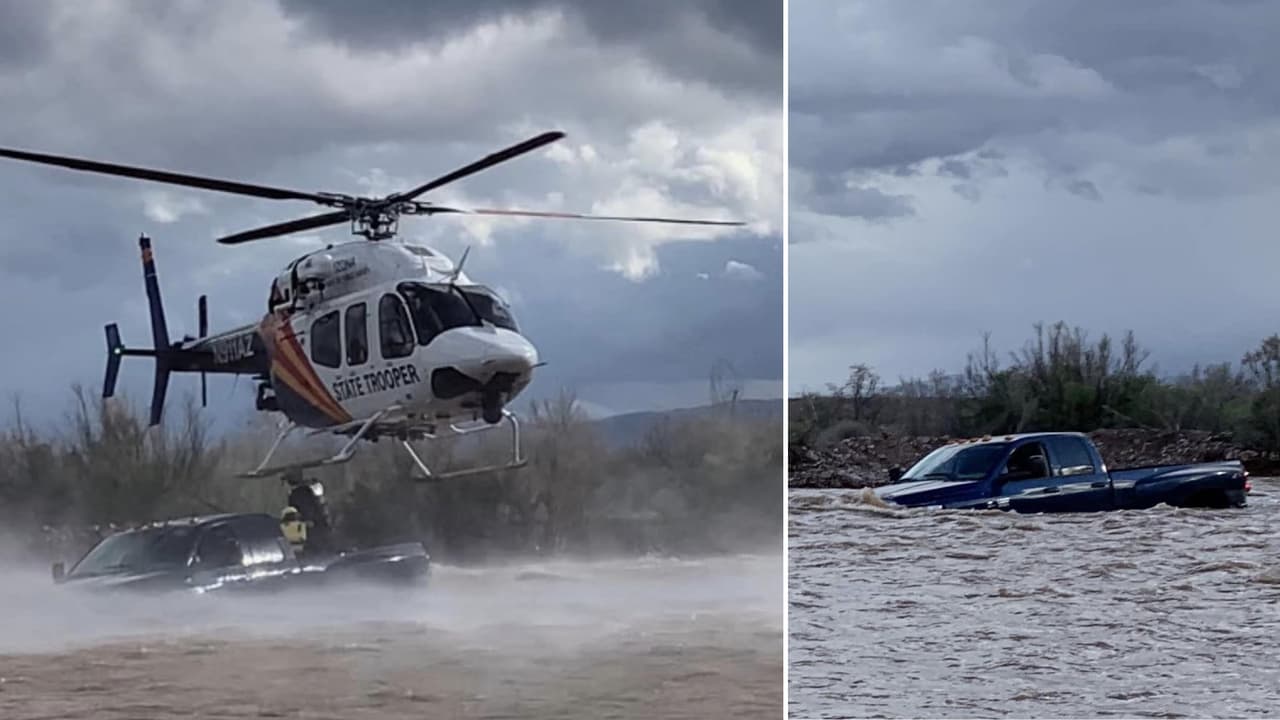 Rescatan a un hombre vía aérea luego de cruzar las barricadas y quedar atrapado en una inundación