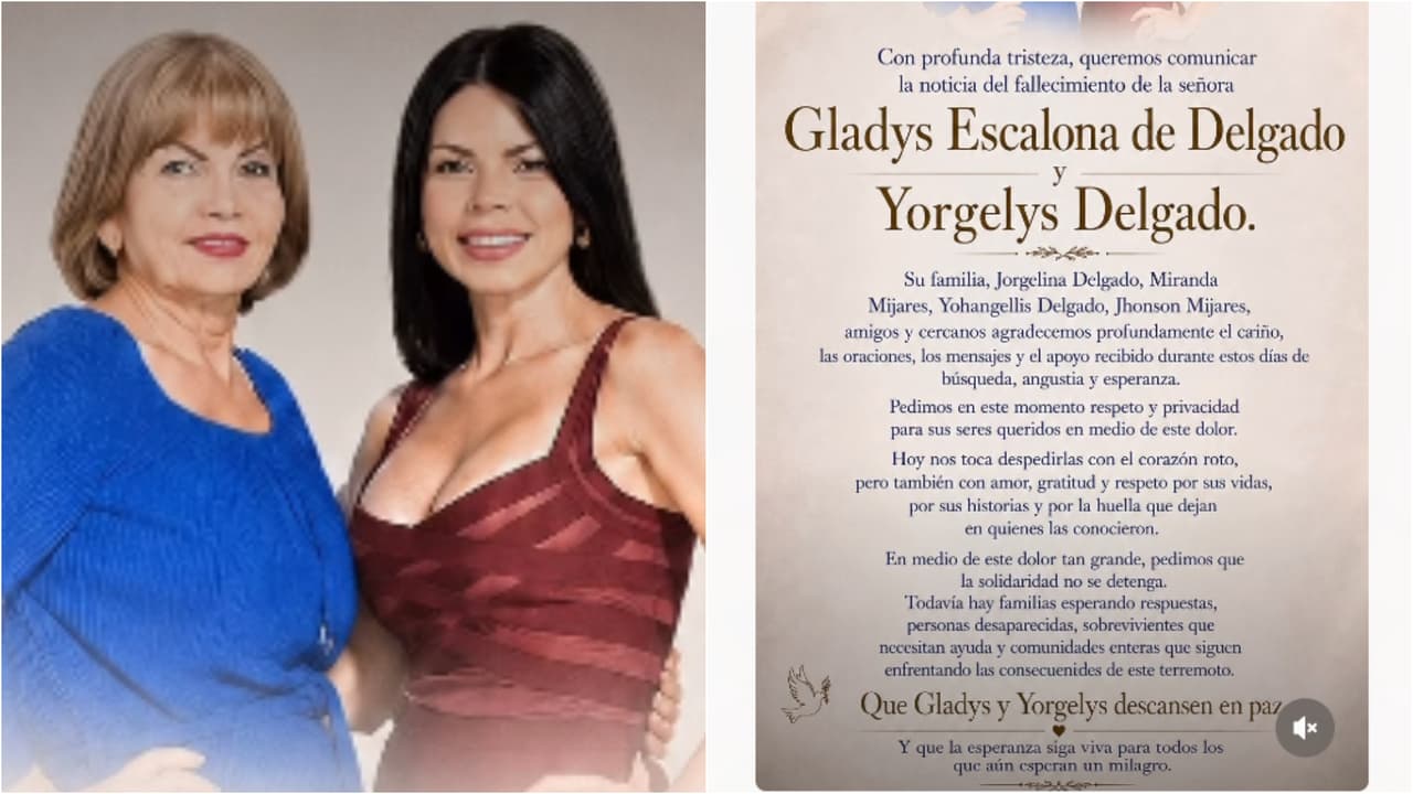 La actriz Yorgelys Delgado y su madre, Gladys Escalona de Delgado, halladas sin vida.