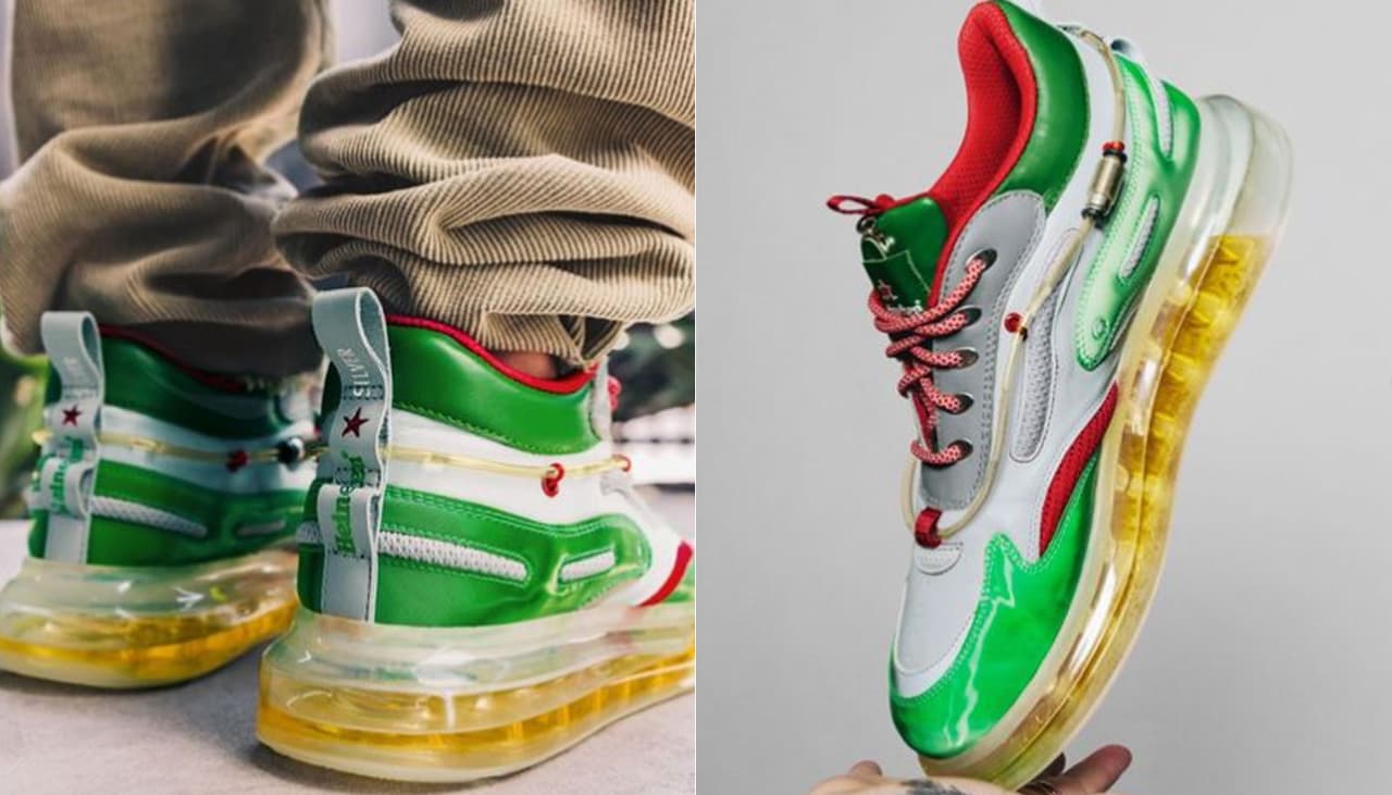 Heineken cria tênis com compartimento cheio de cerveja: o abridor vem na língua do calçado