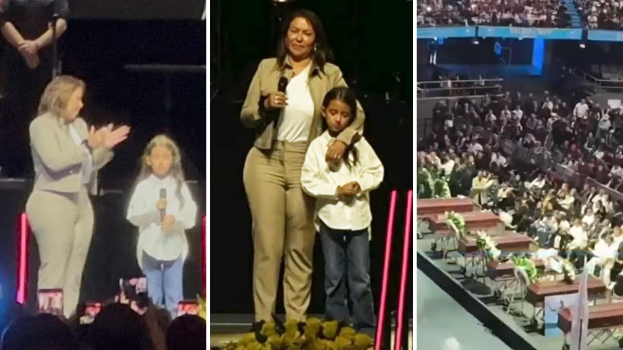 Doña Luz Mery Galeano, madre de Yeison Jiménez, y su hija Thaliana, ofrecieron emotivas palabras en el evento.