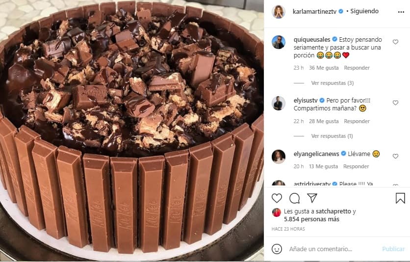Cocinar es una de sus actividades favoritas y en redes sociales publicó la foto del delicioso postre que preparó el fin de semana. Karla antojó a sus compañeros de Despierta América, quienes no dudaron en pedirle que les llevara una rebanada al estudio.