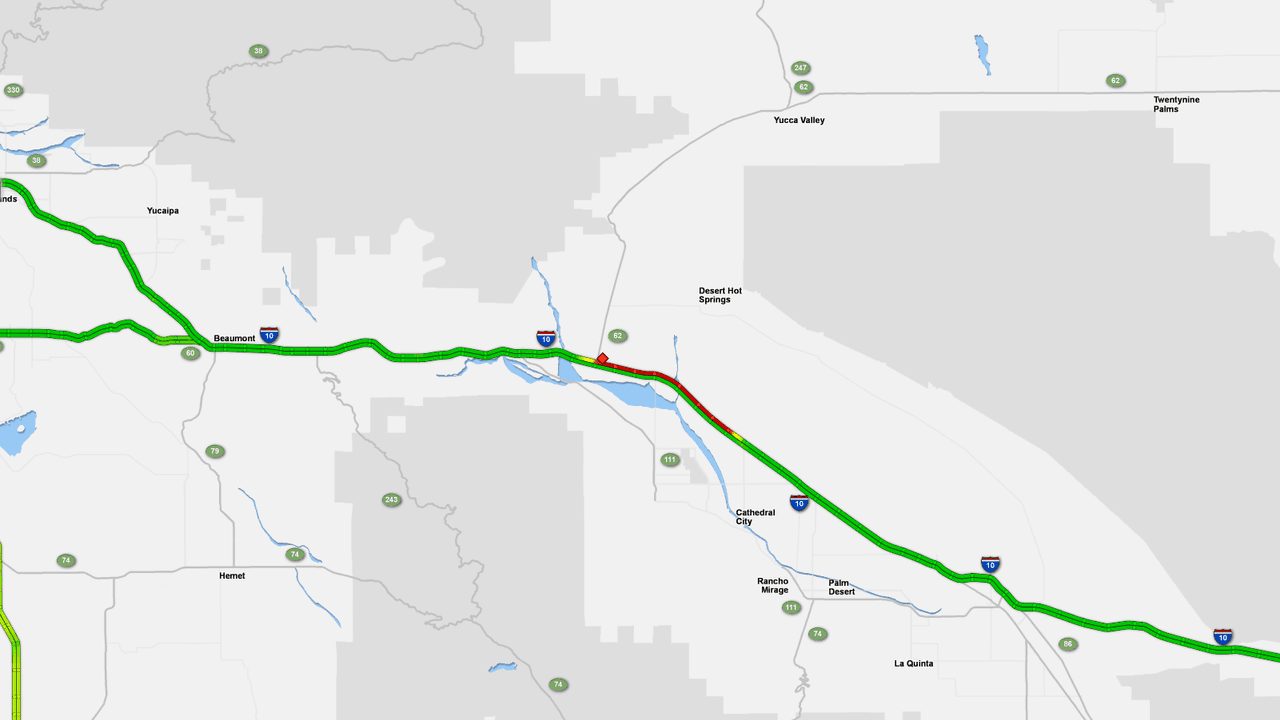 El accidente ocurrió sobre la autopista 10 Norte, a la altura de Palm Springs