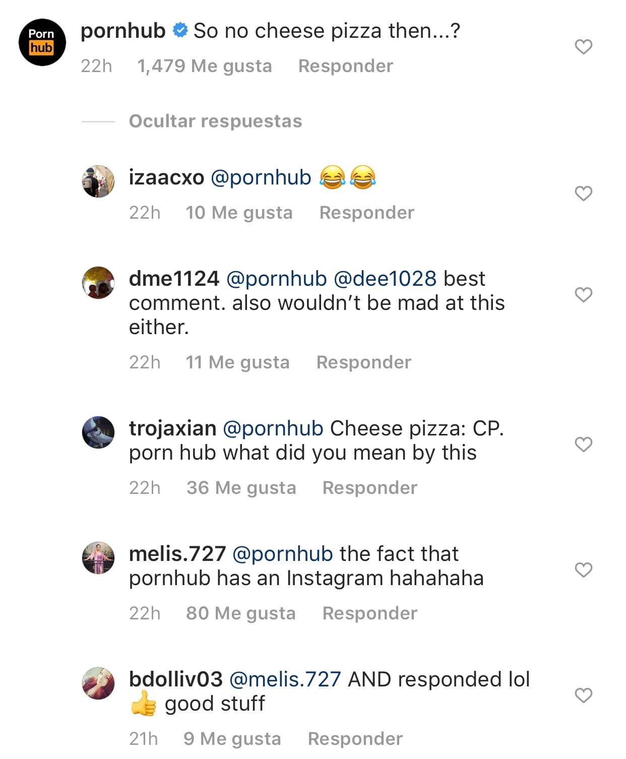 En Instagram destacó que la cuenta de un famoso sitio de películas para adultos le escribió: 
<b>"¿entonces no hay pizza de queso?"</b>, esto debido a la escena a la que hizo referencia el actor en su foto.