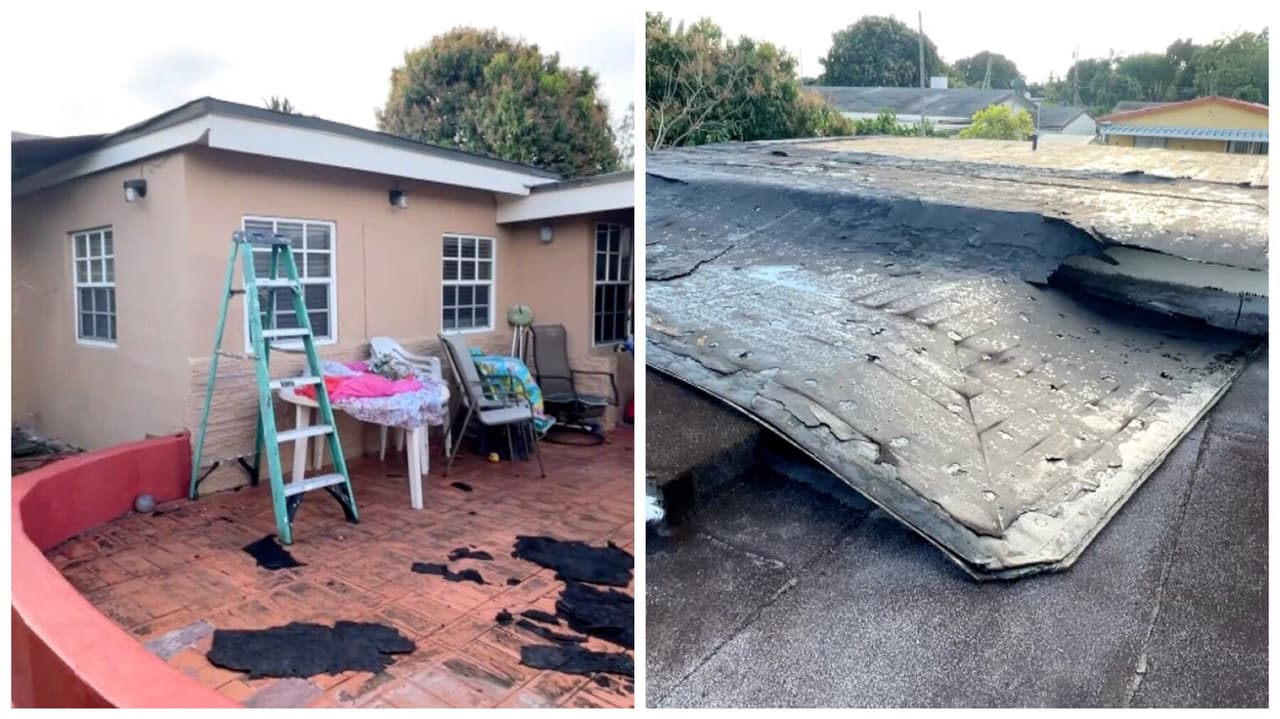 Los vientos que se registraron este sábado en Miami arrancaron el techo de una casa.