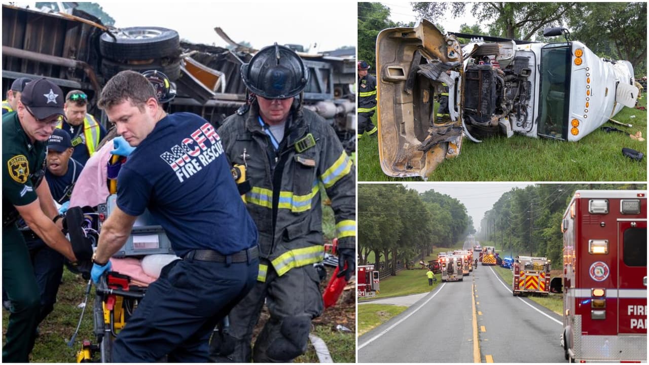 Hay mexicanos entre víctimas del choque en Florida; buscan a familiares de los 8 muertos y 40 heridos