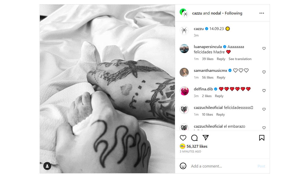 Christian Nodal y Cazzu se convirtieron en padres el 14 de septiembre de 2023.