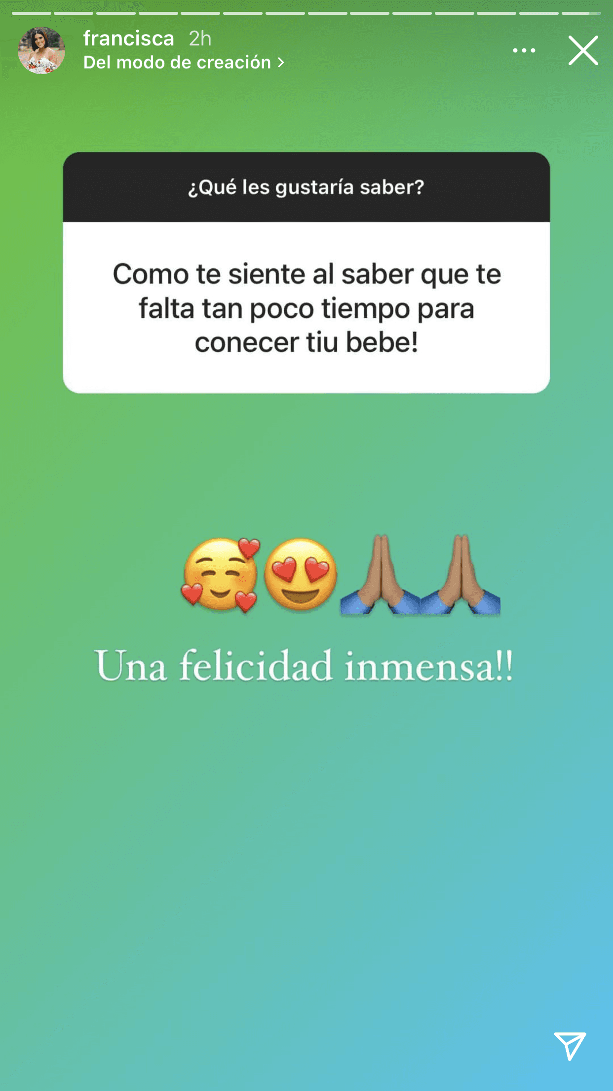 Y sobre su estado de ánimo ante la inminente llegada, se resumió en tres palabras: 
<b><a href="https://www.univision.com/shows/despierta-america/fotos-de-francisca-baby-shower-bebe-gennaro-fotos" target="_blank">"¡Una felicidad inmensa!" </a></b>
<br>