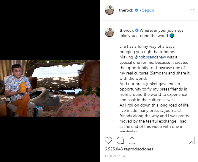 "Muchas, muchas gracias y gracias por esas palabras lo aprecio, estoy agradecido de que escuches y que lo aproveches y aquí estamos, aquí estas hoy", dijo Dwayne Johnson, quien publicó el momento en un video de Instagram en donde recapitula las entrevistas que le realizaron diversos reporteros del mundo.