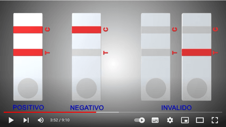 Captura de pantalla tomada el 12 de enero de 2022 del video tutorial sobre detección de antígeno SARS-CoV-2 en test PANBIO, de la OPS.