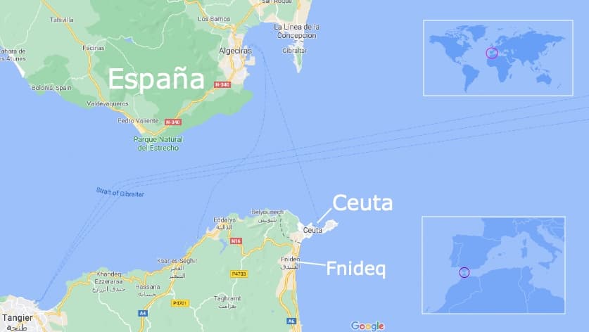 La ciudad de Fnideq se encuentra en el norte de Marruecos, en la costa del Mediterráneo. 
<b>Hace frontera con Ceuta, el territorio enclave español ubicado del lado de África</b>. Se le conoce también con el nombre español de 
<b>Castillejos</b>. Ha sido uno de los puntos más importantes de llegada de migrantes, principalmente subsaharianos.