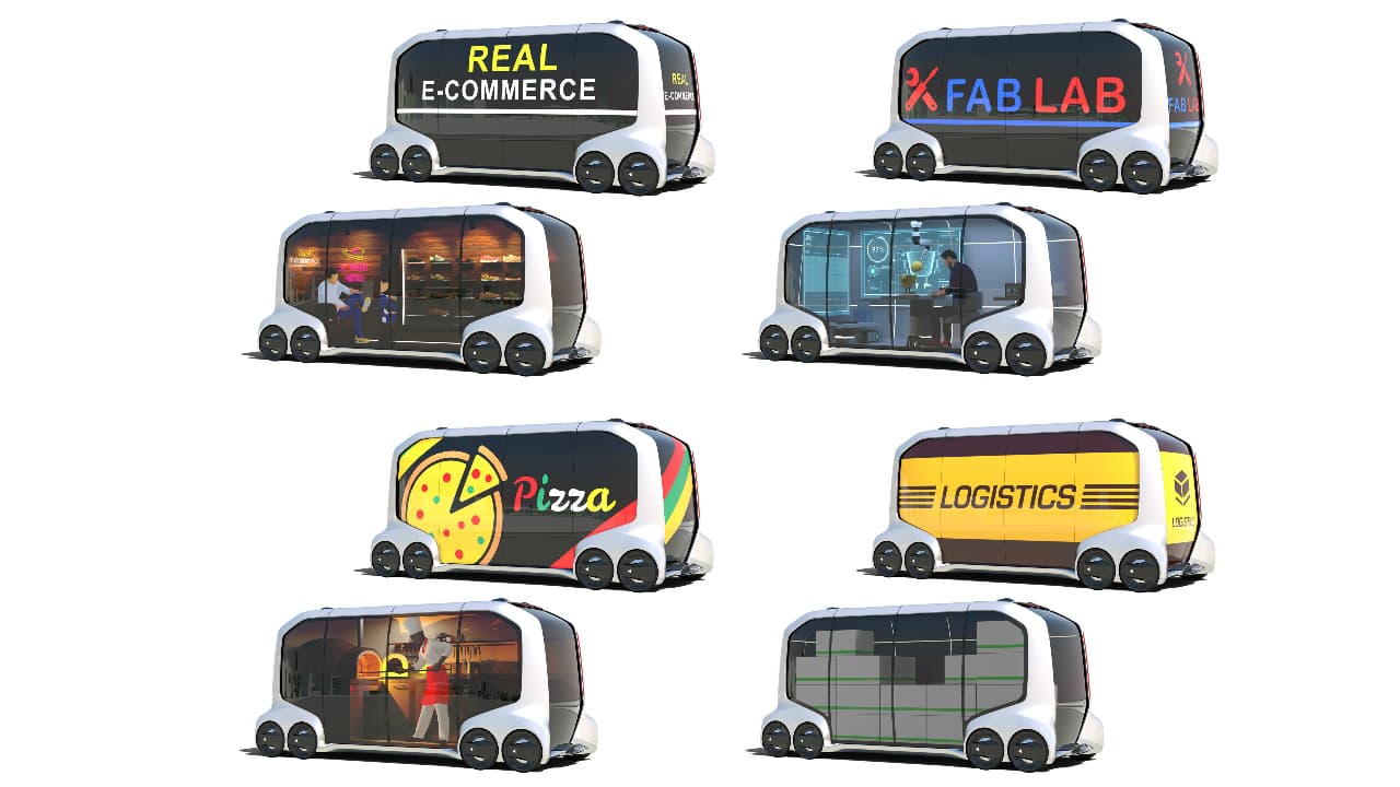 El Toyota e-Palette puede adaptarse a las necesidades de cualquier empresa: transporte de personas, alimentos, laboratorio, tienda de zaptos, etc.