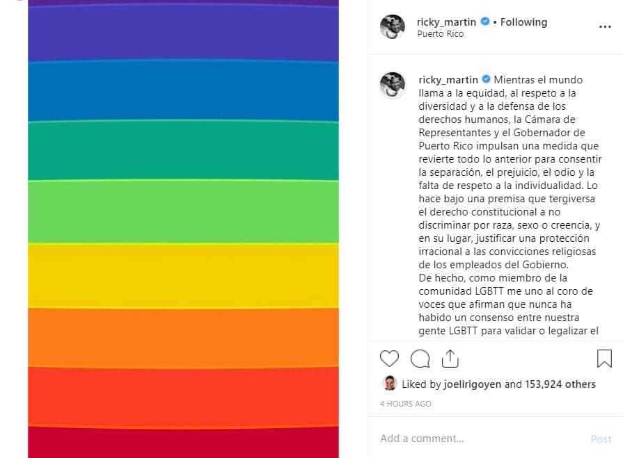 "[…] La Cámara de Representantes y el Gobernador de Puerto Rico impulsan una medida que revierte todo lo anterior para consentir la separación, el prejuicio, el odio y la falta de respeto a la individualidad".
<br>