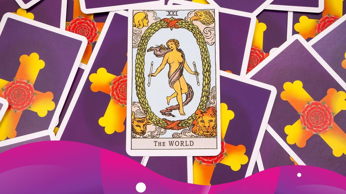 El Mundo del tarot nos presenta a una mujer desnuda dentro de una corona, con cuatro figuras en cada esquina: un ángel, un águila, un león y un toro. Es la carta número 21 dentro de los Arcanos Mayores y en general tiene muchos aspectos positivos.