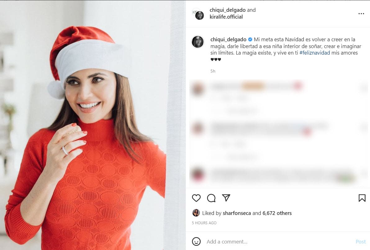 "Mi meta esta Navidad es volver a creer en la magia, darle libertad a esa niña interior de soñar, crear e imaginar sin límites. La magia existe, y vive en ti", fue el mensaje de 
<b>Chiquinquirá Delgado</b>.