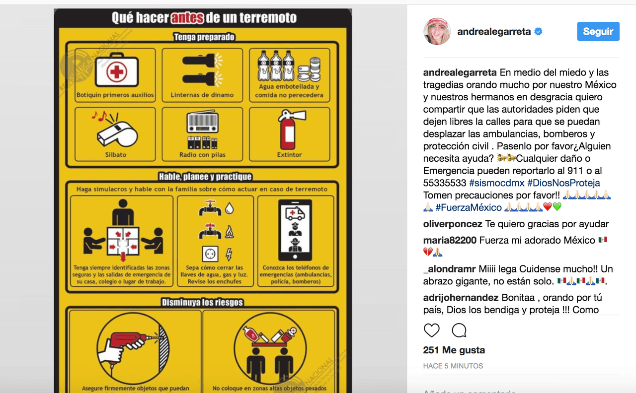 La conductora Andrea Legarreta aprovechó para compartir información útil para la población.