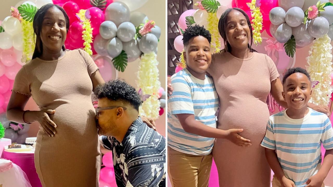 Amaury Hernández con su esposa, Karen Ponciano, y sus hijos.