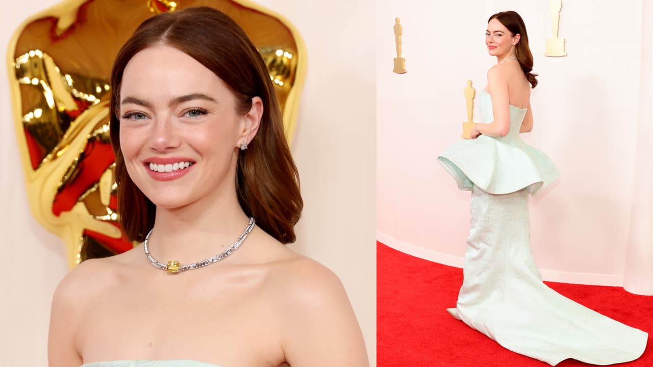 La nominada a Mejor Actriz, Emma Stone, llegó a la premiación con un vestido personalizado Louis Vuitton.