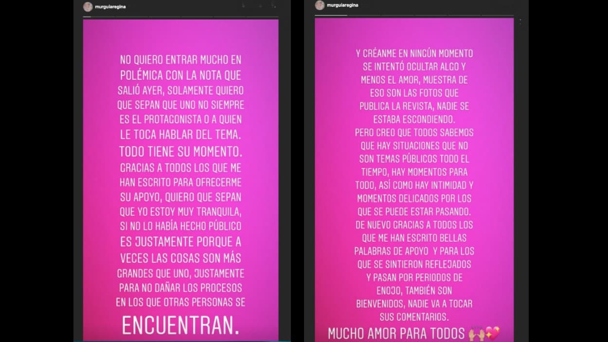Estos son los mensajes publicados por la cantante de JNS, Regina Murguía.