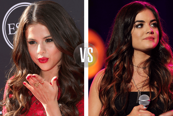 Los cantantes también tienen doblesPero Selena Gomez también tiene a su competencia, la actriz Lucy Hale, que aunque no se empeña por parecerse a la cantante, poco a poco lo va logrando.