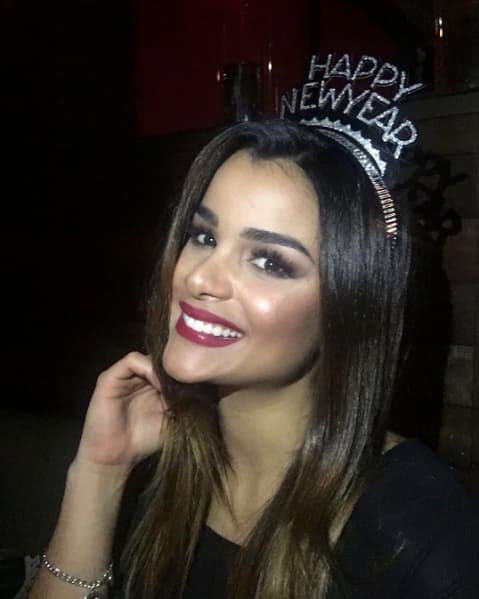 Celebrando el Año Nuevo en una reunión familiar, con un atuendo muy acorde con la ocasión.
<br>