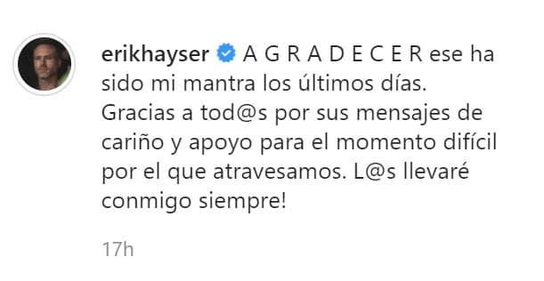 Los días de angustia que pasó al lado de su futura esposa los calificó como 
<b><a href="https://www.instagram.com/p/CKezSSUFw--/" target="_blank">"el momento difícil por el que atravesamos"</a></b>. 
<br>