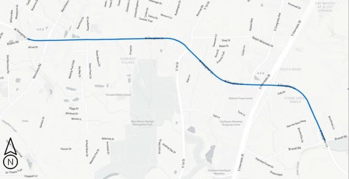 Mapa para el proyecto de iluminación en Slaughter Lane.
