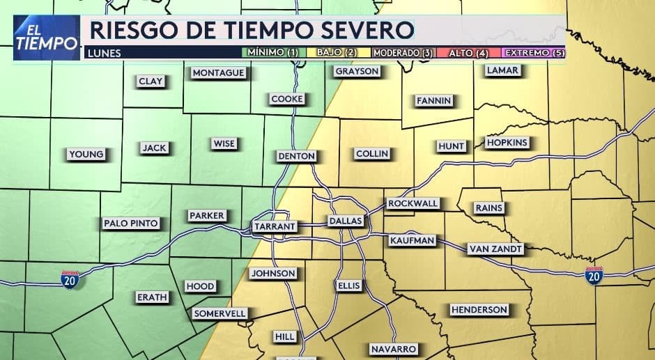 Mapa de tiempo severo al norte de Texas, lunes 24 de octubre.