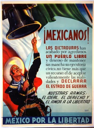 Este cartel es una muestra del 'romanticismo' con que se veía en México la declaración de guerra, nada más claro que este charro llamando a las armas en vez de un militar.